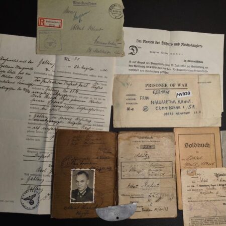 Original WWII German Soldbuch Grouping & EKM- Obgefr Albert Kahut - Captured in Normandy 1944 - POW in Cherbourg - Letter Translated - Rare