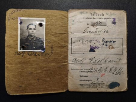 Original WWII German Wehrmacht - Soldbuch Gefr Adolf Edelkraut - Wounded in France July 1944 - 159 Reserve Division - Grenadier Regiment 74 - 19 VGD - Shot in Stomach -  US 44th Infantry Division - Germany 1945 - Image 2
