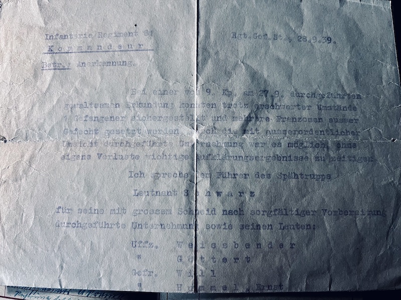 WWII German Wehrmacht Wehrpass KIA Grouping -Oberfeldwebel Pflüger - Saar Offensive 1939 Action Report - IR81 WIA France 1940 - Black Wounds Badge Certificate Le Hamal (Rare version!) Streifendienst - Grenadier Regiment Lublin - Image 2