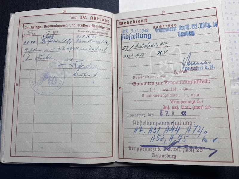 WWII German Wehrmacht Wehrpass KIA Grouping -Oberfeldwebel Pflüger - Saar Offensive 1939 Action Report - IR81 WIA France 1940 - Black Wounds Badge Certificate Le Hamal (Rare version!) Streifendienst - Grenadier Regiment Lublin - Image 17