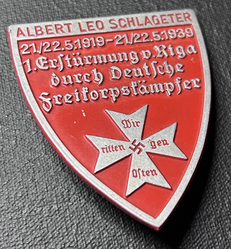 Original WWII German Freikorps Medal 1919 - 1939 - Albert Leo Schlageter - First Storming of Riga Deutsche Friekorpskämpfer - Very Rare Large Badge - Image 3