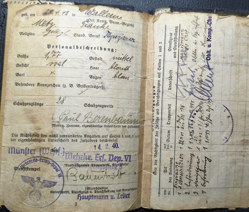 WWII Wehrmacht Soldbuch Grouping - Uffz Paul Berenbaum - Born in France! - Incredible Story Buried Alive by US Artillery - Grenadier Regiment 713 - 416 Inf Div West Wall 1945 - Mortar Team Leader - Rare! - Image 6