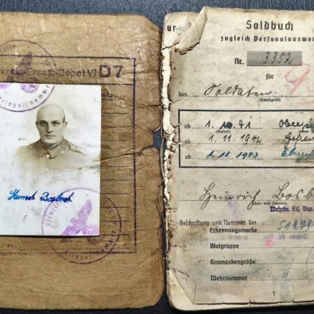 WWII Wehrmacht Soldbuch - Obergefreiter Heinrich Bosbach - Ost Batl 618 (Russisch) 15th Armee in Pas de Calais - Destroyed in Normandy 1944 - Rare!