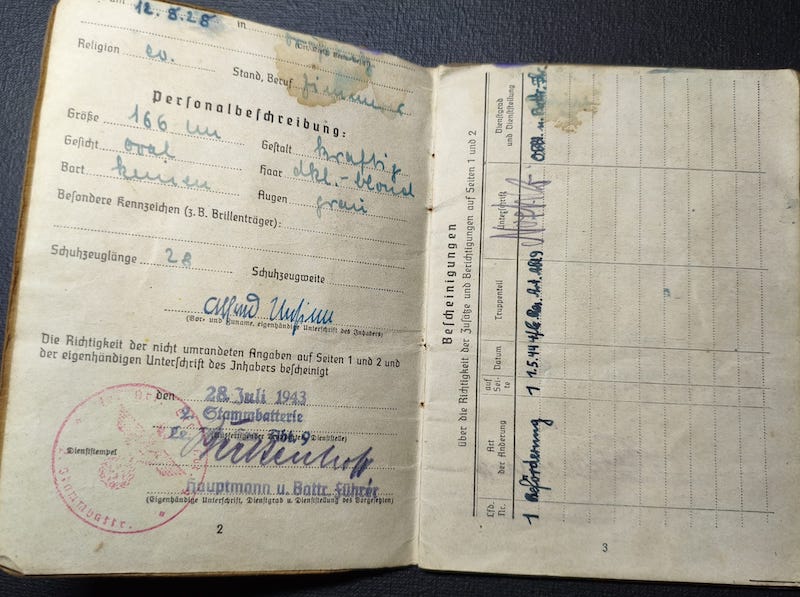 WWII Wehrmacht Soldbuch - Gefreiter Alfred Unsinn - Child Soldier 16 Years Old - Belfort Gap France 1944 - 159 Infanterie Division - Image 4