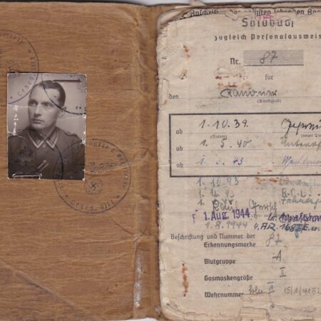 WWII German Army Soldbuch – Wehrmacht Leutnant Gersch – Berliner - Artillerie Regiment 168 – 38 Infanterie Division – Sturmtage – Iron Cross First Class