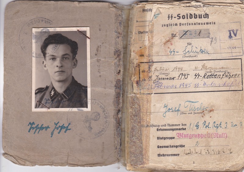 WWII German Waffen-SS Soldbuch ID - SS Rottenführer Josef Tischer - SS Panzer Artillerie Regiment " Das Reich " - SS Artillerie Regiment 54 - Nederland - Kurland 1944 - SS Artillerie Regiment 23 - Oder / Halbe 1945 - POW - Rare unit!