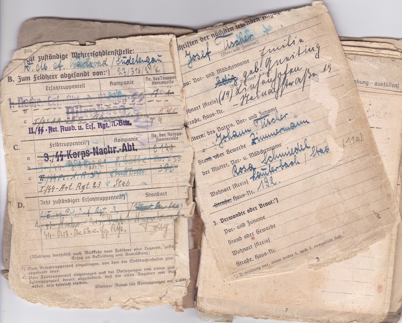 WWII German Waffen-SS Soldbuch ID - SS Rottenführer Josef Tischer - SS Panzer Artillerie Regiment " Das Reich " - SS Artillerie Regiment 54 - Nederland - Kurland 1944 - SS Artillerie Regiment 23 - Oder / Halbe 1945 - POW - Rare unit! - Image 5