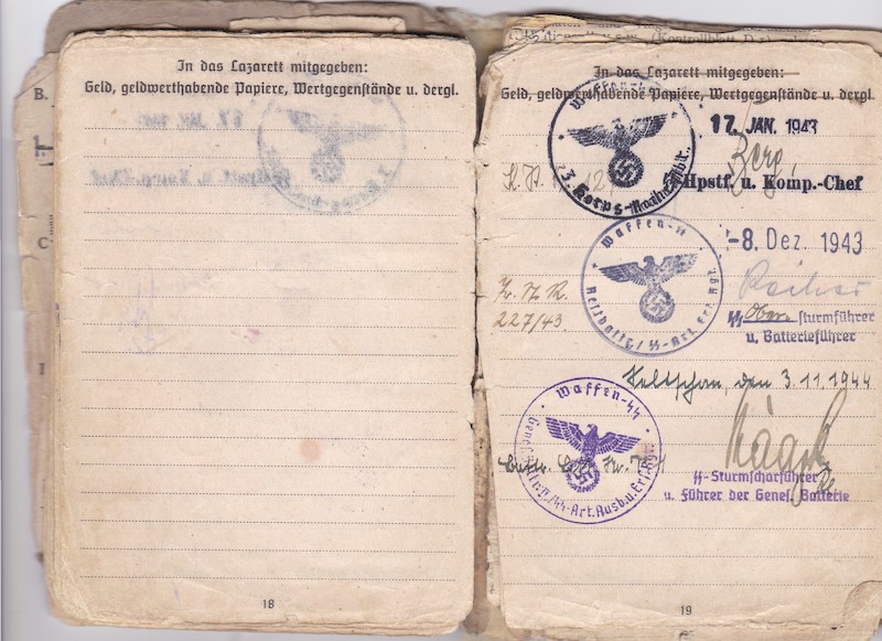 WWII German Waffen-SS Soldbuch ID - SS Rottenführer Josef Tischer - SS Panzer Artillerie Regiment " Das Reich " - SS Artillerie Regiment 54 - Nederland - Kurland 1944 - SS Artillerie Regiment 23 - Oder / Halbe 1945 - POW - Rare unit! - Image 17