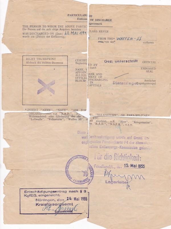 WWII German Waffen-SS Soldbuch ID - SS Rottenführer Josef Tischer - SS Panzer Artillerie Regiment " Das Reich " - SS Artillerie Regiment 54 - Nederland - Kurland 1944 - SS Artillerie Regiment 23 - Oder / Halbe 1945 - POW - Rare unit! - Image 24