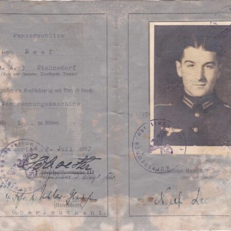 Original WWII German Militär-Führerschein - Panzerschütze Leo Neef - Aufklärungs Abteilung 3 - 21st Panzer Division - KIA Normandy Beuvrigny 1944 Marigny