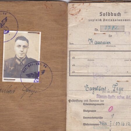 WWII German Wehrmacht Soldbuch ID - Kanonier Engelbert Frye - Artillerie Regiment 309 - Infanterie-Division "Berlin" - Küstrin & Halbe Kessel 1945