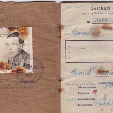 WWII German Wehrmacht Soldbuch - Grenadier Heinrich Schodl - Grenadier Regiment 474 - 254 Infanterie Division - Wounded by Grenade Fragments