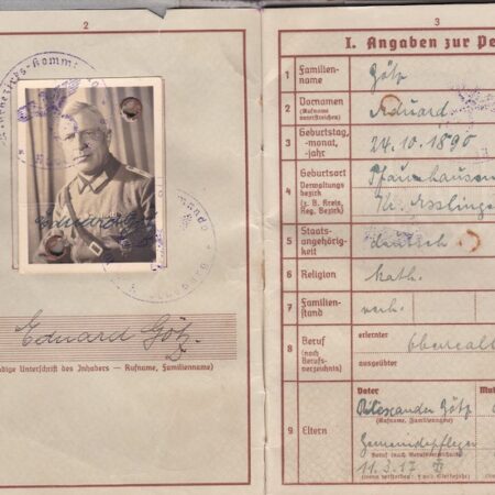 WWII German Wehrmacht Wehrpass ID - Hauptmann Götz - Landesschützen Batl 423