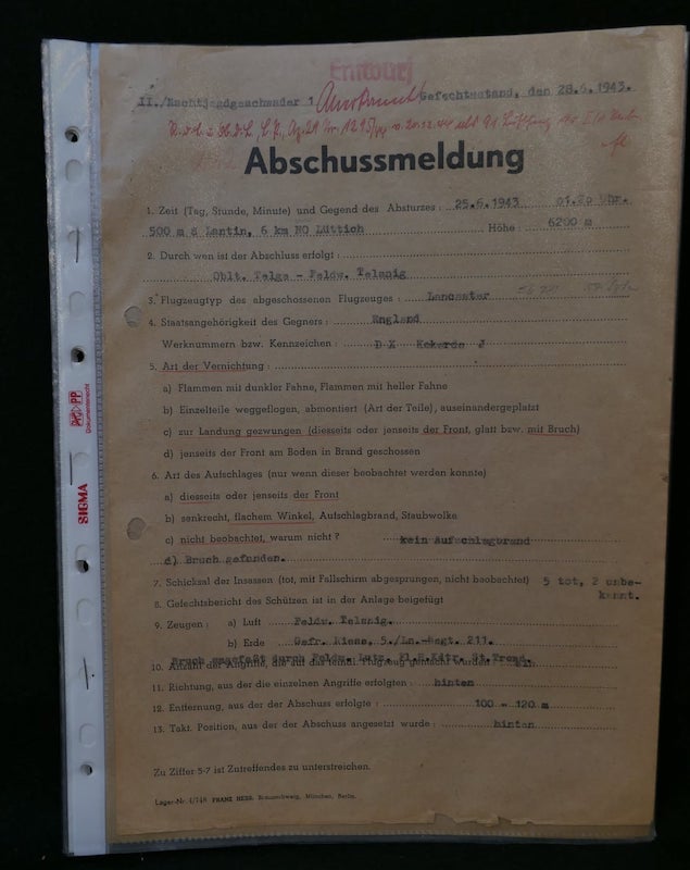 Original WWII German Luftwaffe Night Fighter Kill Report - Nachtjagdgeschwader 1 - RAF Lancaster Lantin/Heverlee Belgium - Photos - RARE - Image 2