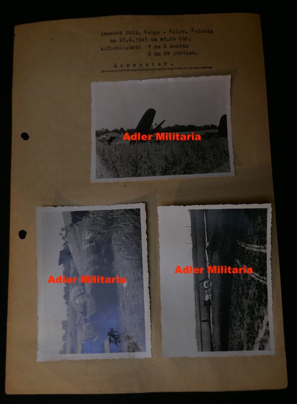 Original WWII German Luftwaffe Night Fighter Kill Report - Nachtjagdgeschwader 1 - RAF Lancaster Lantin/Heverlee Belgium - Photos - RARE