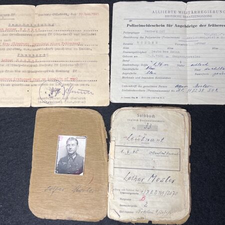 Original WWII German Wehrmacht Soldbuch - Oberleutnant Lothar Mosler - Iron Cross First Class - Panzer Pionier Batl 1233 - 233 Panzer Division - Wounded in Denmark 1945!!