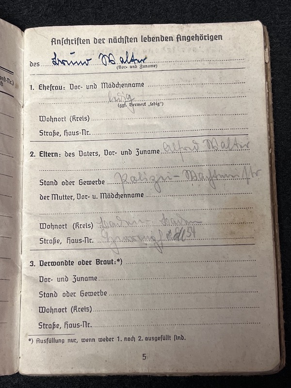 Original WWII German Kriegsmarine Soldbuch & Erkennungsmarke- Gefr Bruno Walter - Panzerjagd Abteilung 708 - KIA 22.04.1945 Black Forest (Reserved) - Image 8