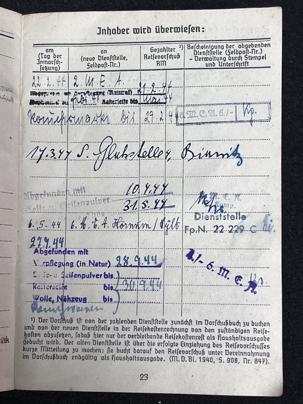 Original WWII German Kriegsmarine Soldbuch & Erkennungsmarke- Gefr Bruno Walter - Panzerjagd Abteilung 708 - KIA 22.04.1945 Black Forest (Reserved) - Image 19
