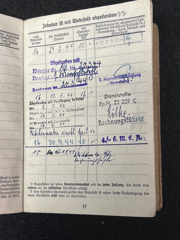 Original WWII German Kriegsmarine Soldbuch & Erkennungsmarke- Gefr Bruno Walter - Panzerjagd Abteilung 708 - KIA 22.04.1945 Black Forest (Reserved) - Image 23