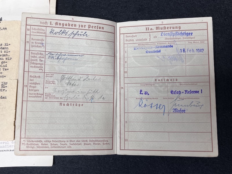 Original WWII German Wehrmacht Wehrpass & Traditions Badge Grouping - Obgefr Reinhold Zschau - Panzer-Aufklärungs-Abteilung 1 - 1 Panzer Division - Iron Cross Certificate - RARE! - Image 5