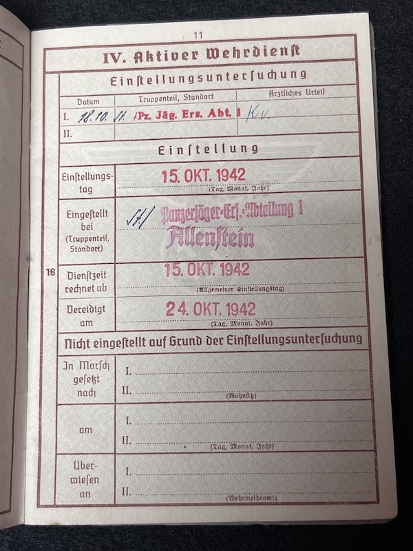 Original WWII German Wehrmacht Wehrpass & Traditions Badge Grouping - Obgefr Reinhold Zschau - Panzer-Aufklärungs-Abteilung 1 - 1 Panzer Division - Iron Cross Certificate - RARE! - Image 6