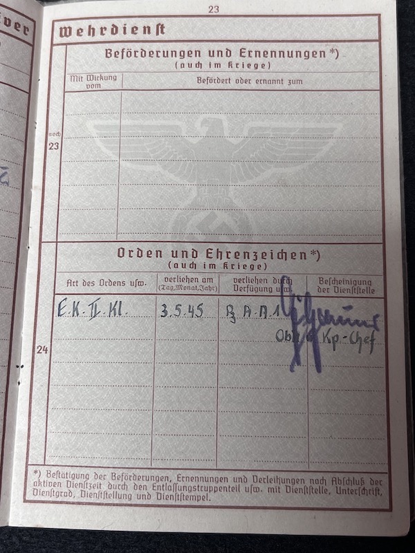 Original WWII German Wehrmacht Wehrpass & Traditions Badge Grouping - Obgefr Reinhold Zschau - Panzer-Aufklärungs-Abteilung 1 - 1 Panzer Division - Iron Cross Certificate - RARE! - Image 11