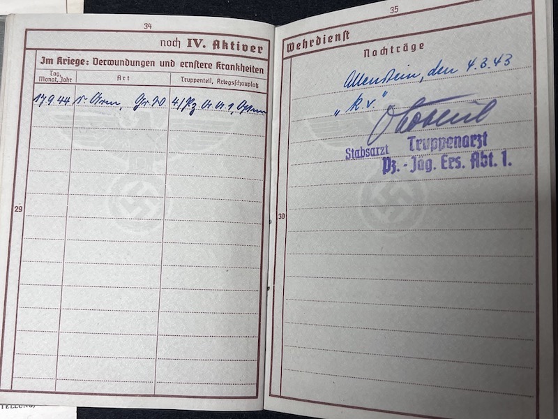 Original WWII German Wehrmacht Wehrpass & Traditions Badge Grouping - Obgefr Reinhold Zschau - Panzer-Aufklärungs-Abteilung 1 - 1 Panzer Division - Iron Cross Certificate - RARE! - Image 12