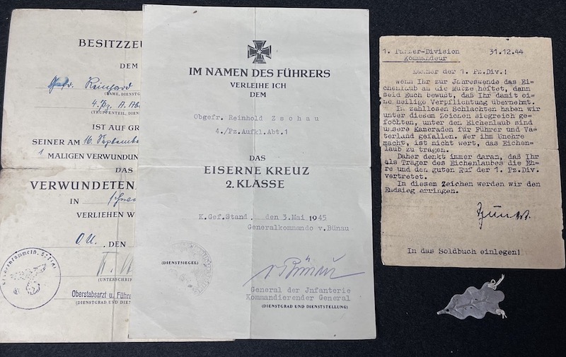 Original WWII German Wehrmacht Wehrpass & Traditions Badge Grouping - Obgefr Reinhold Zschau - Panzer-Aufklärungs-Abteilung 1 - 1 Panzer Division - Iron Cross Certificate - RARE! - Image 15