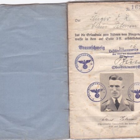 WWII German Luftwaffe Flugzeugführerschein - Claus Petersen - Flying Licence