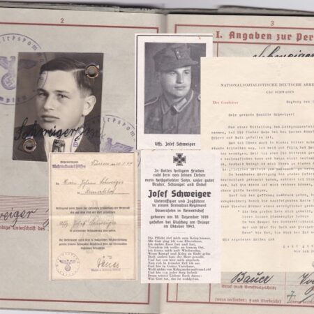 WWII German Wehrmacht KIA Wehrpass Grouping - Uffz Schweiger - Grenadier Regiment 61 - Letter from SS-Obergruppenführer Karl Wahl !