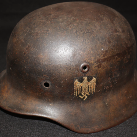 WWII German Wehrmacht Helmet - Tan Mix Camo - Named Gefr Neuhaus - NS64