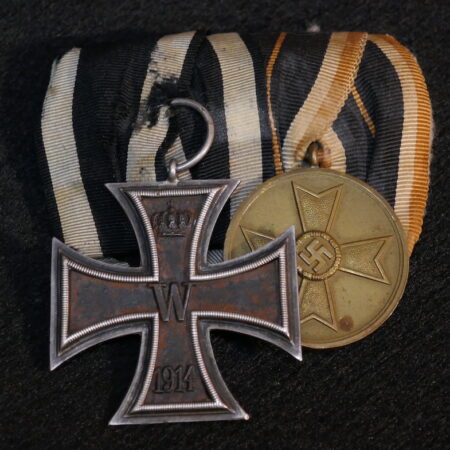 Original WWI / WWII German Army Medal Bar Iron Cross & War Merit Medal